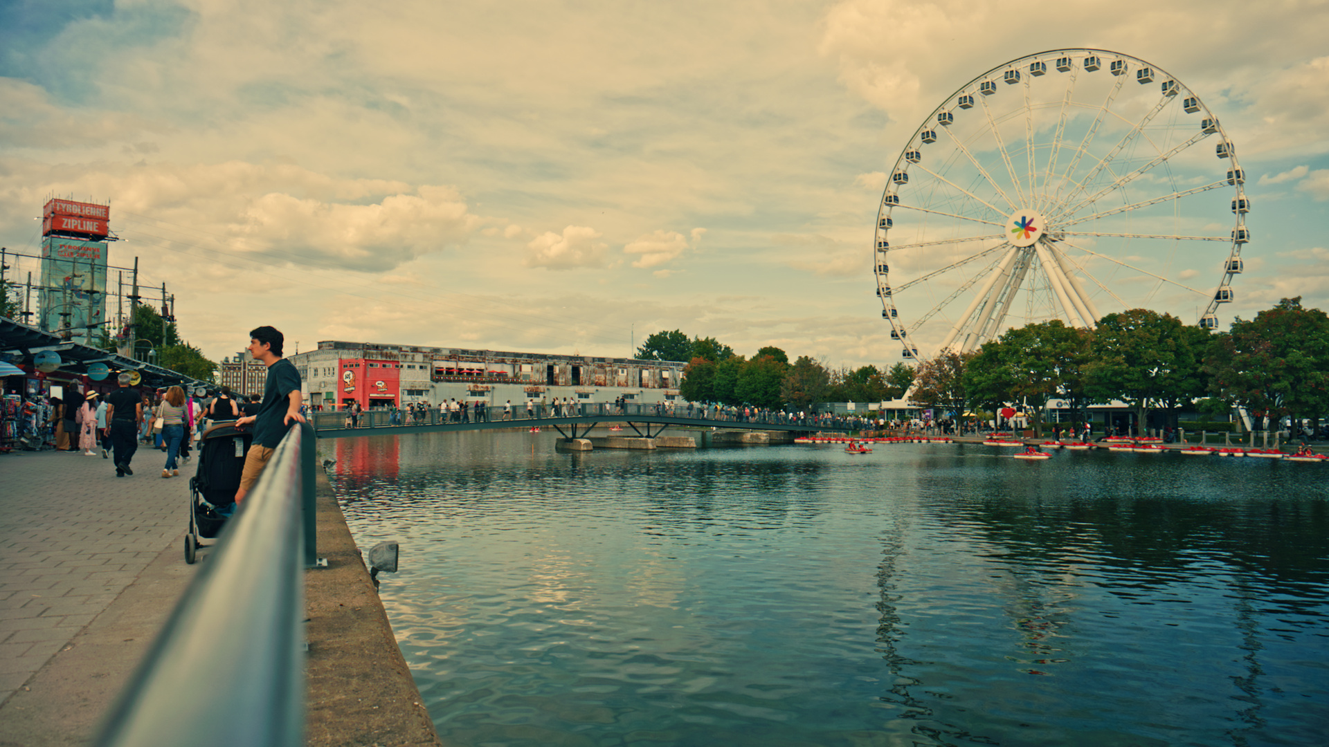 The Old Port basin with La Grande Roue de Montréal, still from R3D NE footage