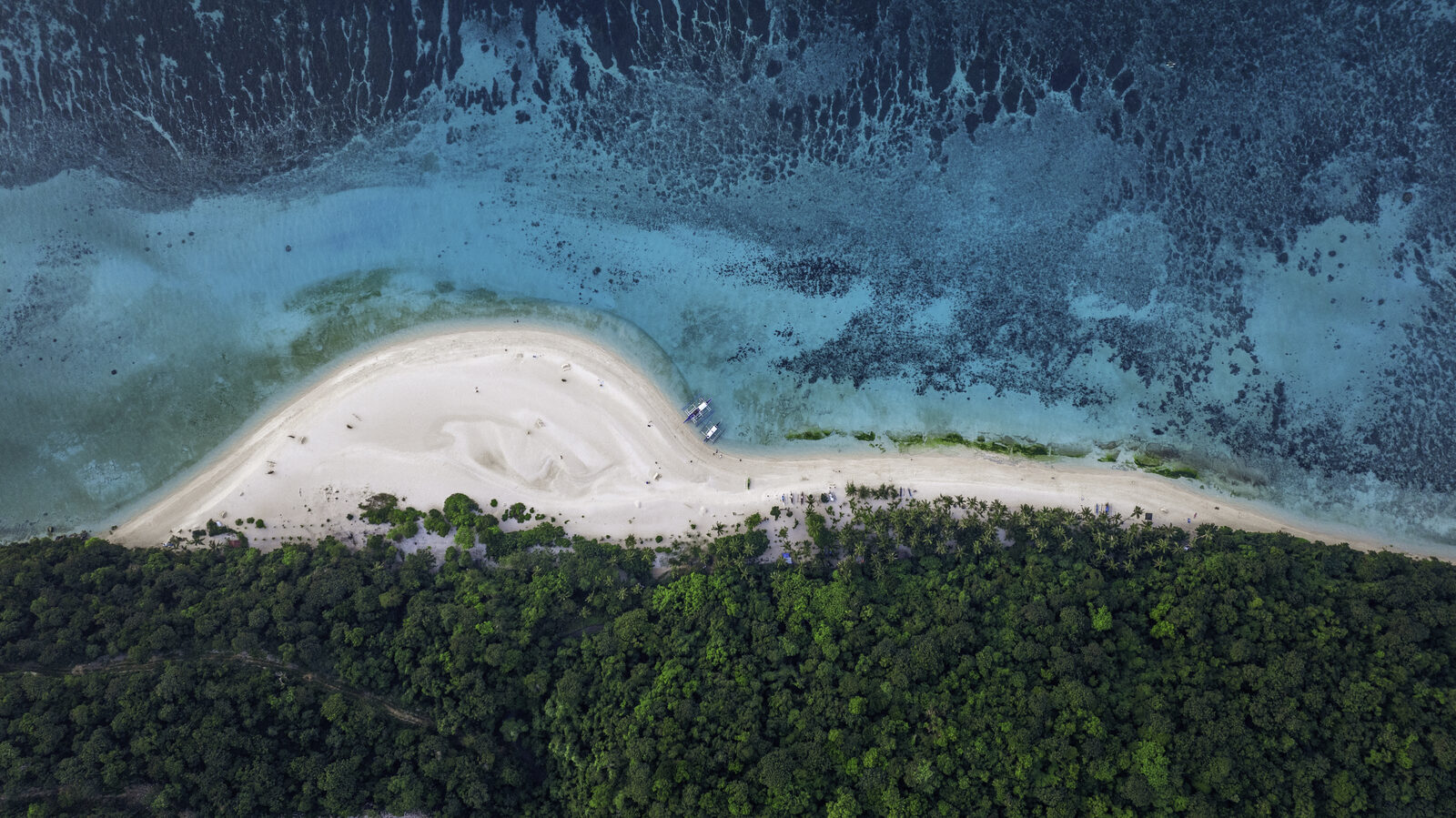 Aerial drone photograph of a lagoon and beach, Philippines
